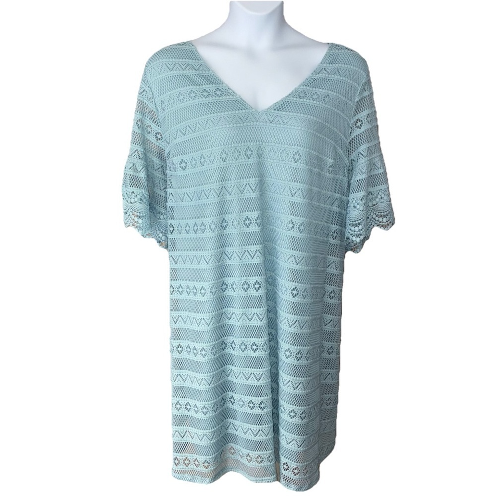 Lane Bryant V-Neck Lace Midi Dress Bell Sleeves Light Blue Size 22/24 NWT lined